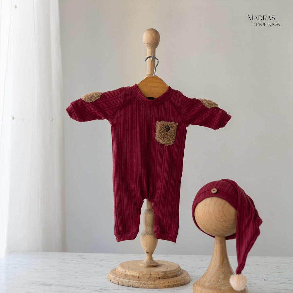 Kumoto Maroon Romper With Cap | Newborn | KM006 : Baby Props