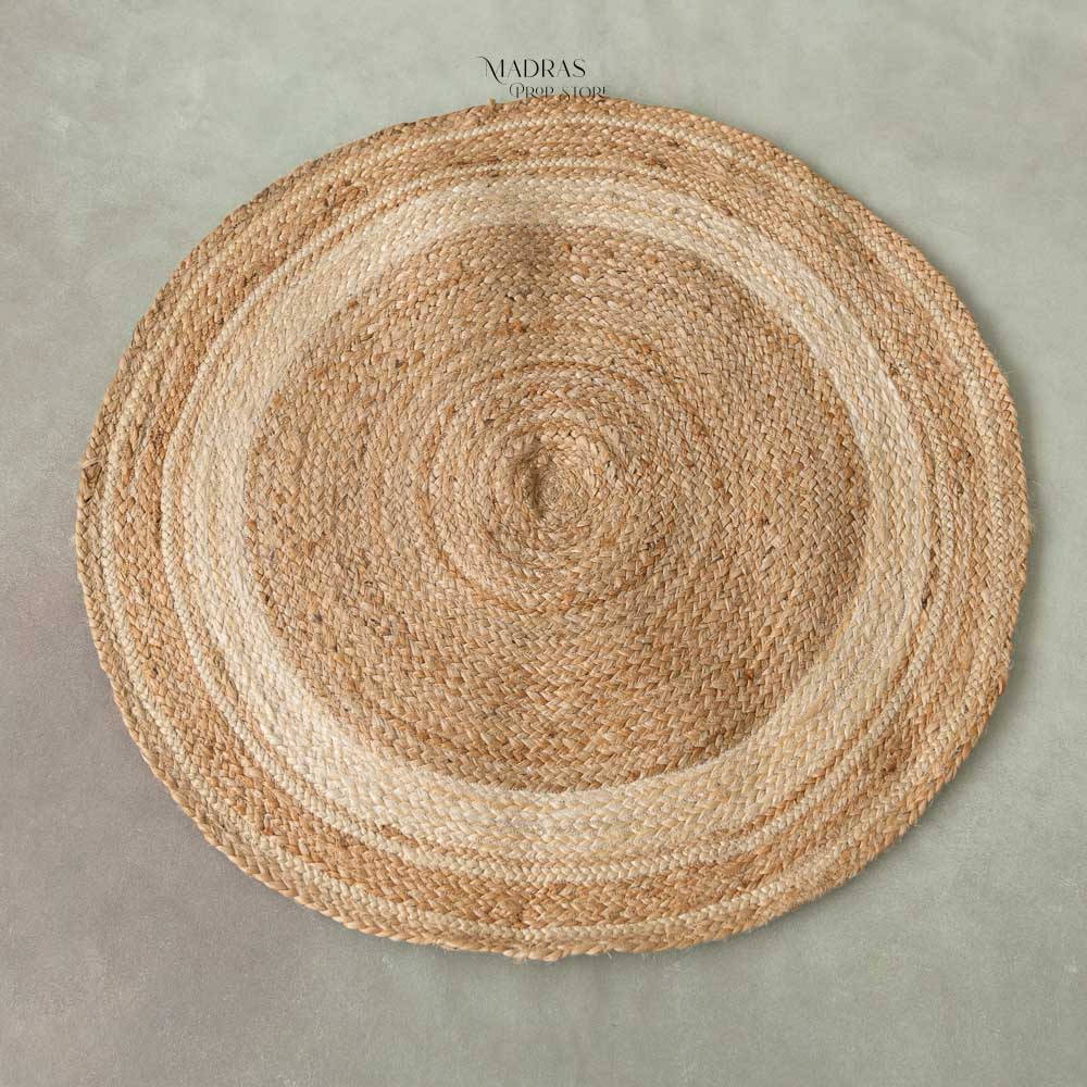 Jute Mat (3 by 3 Feet Round) With White Round : Baby Props