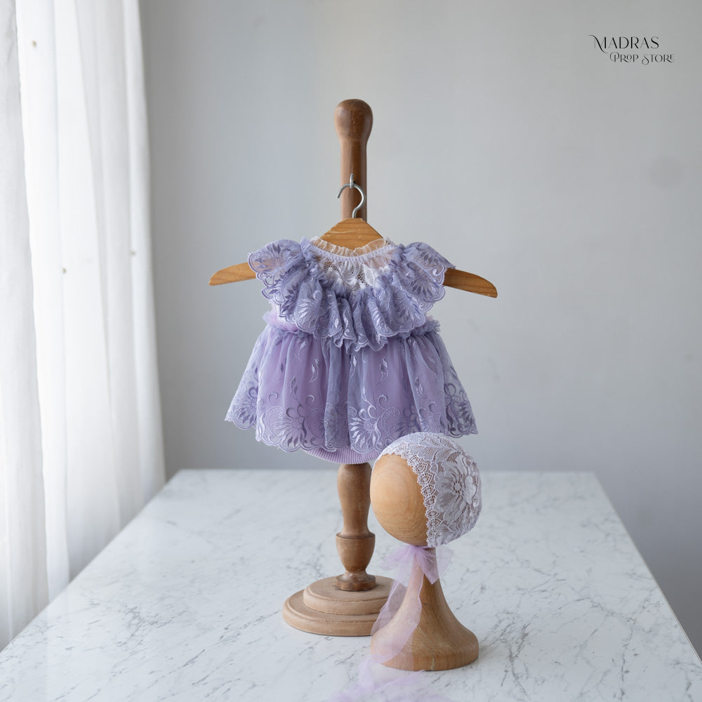 2pc Kumoto Lavender Sleeveless Romper With Bonnet | Newborn | KM049 : Baby Props