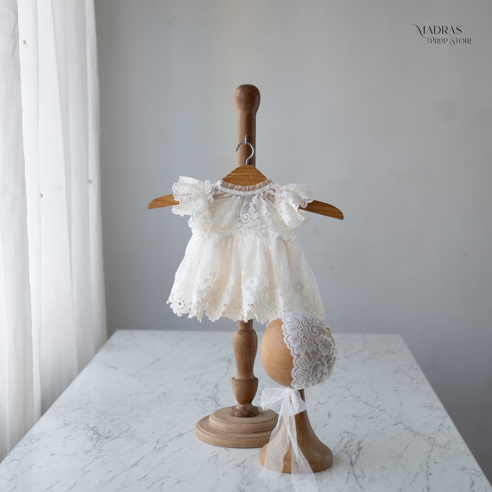 2pc Kumoto White Gown With Cap| Newborn | KM147 : Baby Props