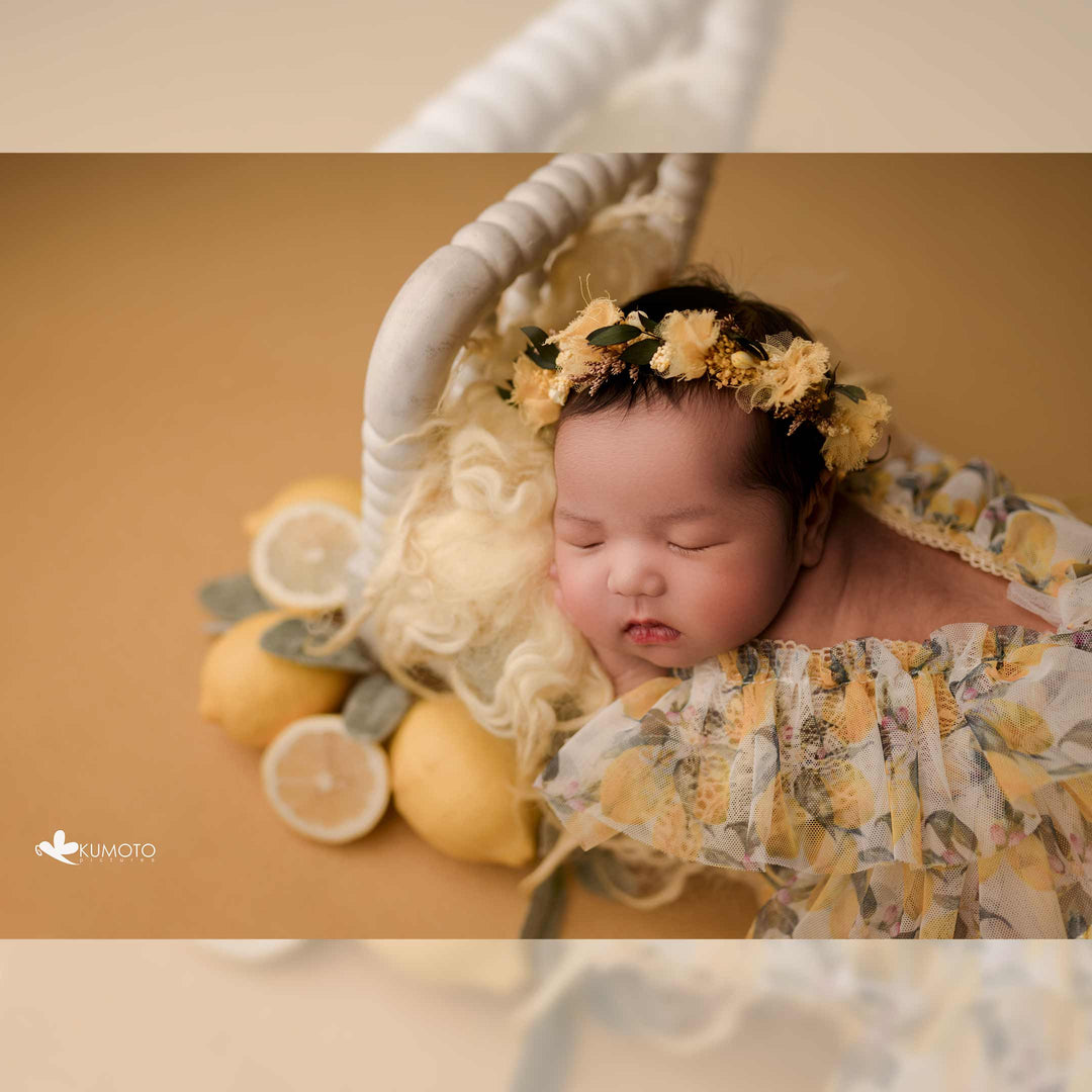 Kumoto Yellow Full Sleeve Romper With Bonnet | Newborn | KM056 : Baby Props