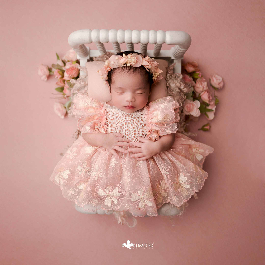 Kumoto Light Peach Romper With Bonnet| Newborn | KM017 : Baby Props