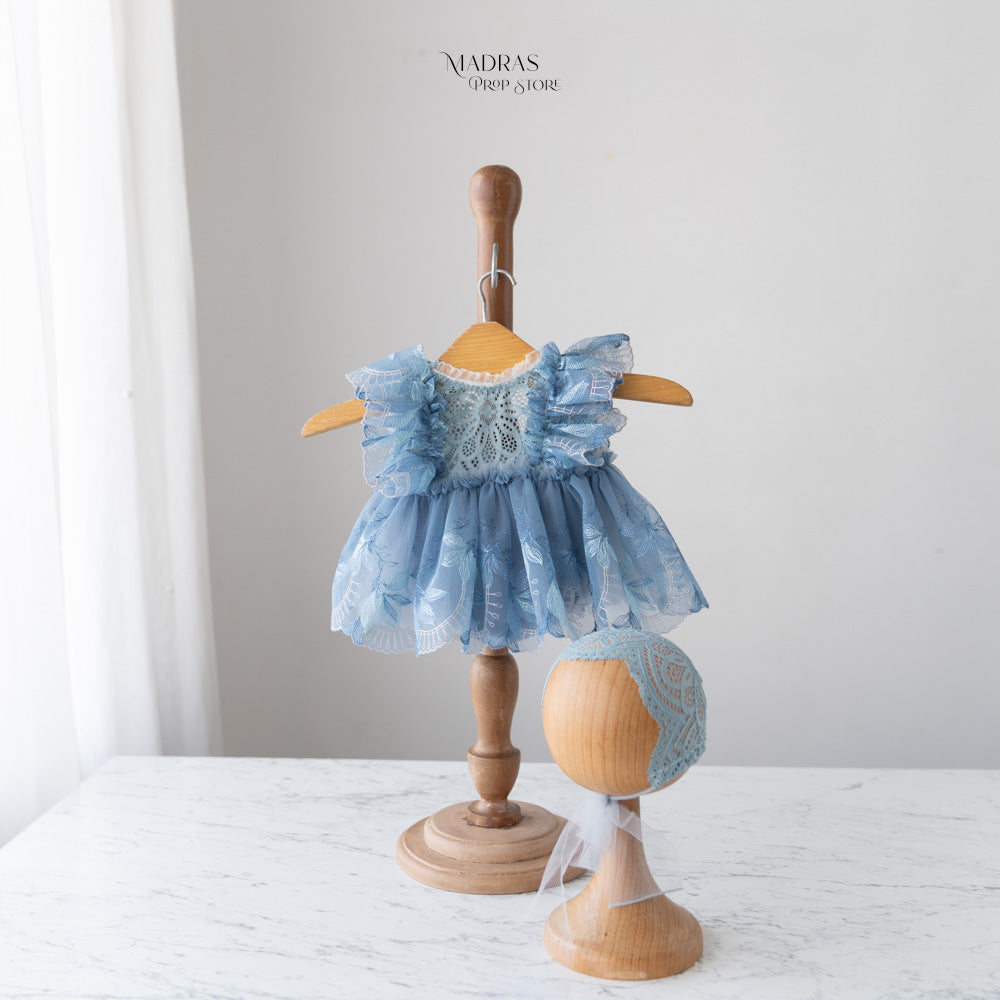 Kumoto Baby Blue Sleeveless Romper With Bonnet | Newborn | KM031 : Baby Props