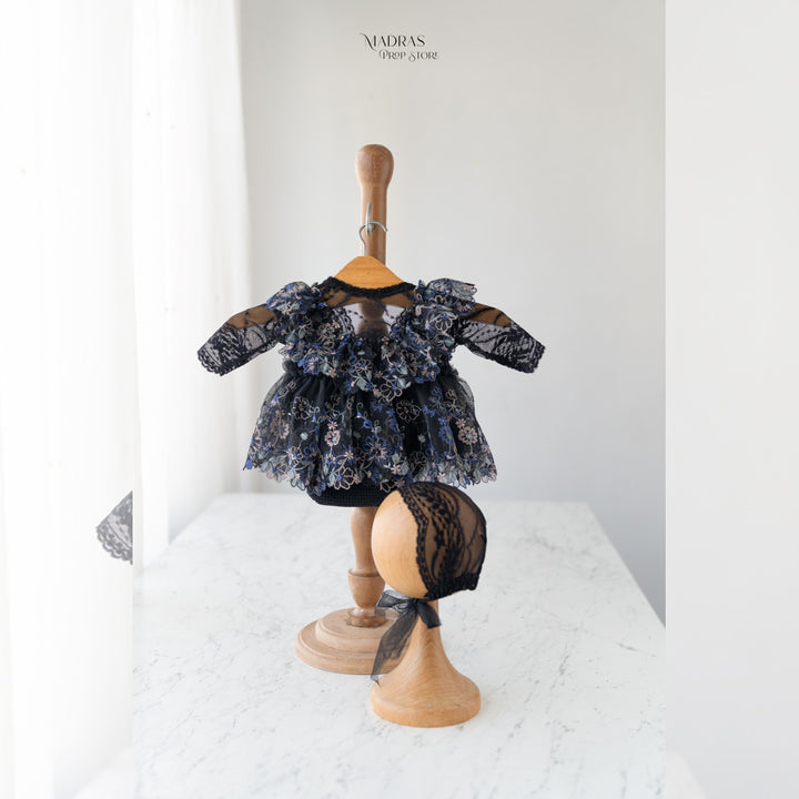 Kumoto Black Romper With Bonnet | Newborn | KM027 : Baby Props