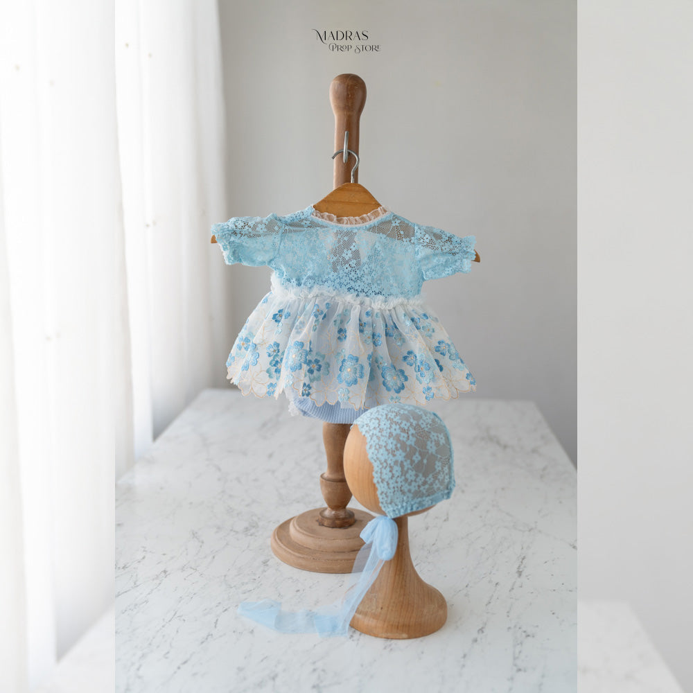 Kumoto Blue Romper With Bonnet | Newborn | KM043 : Baby Props