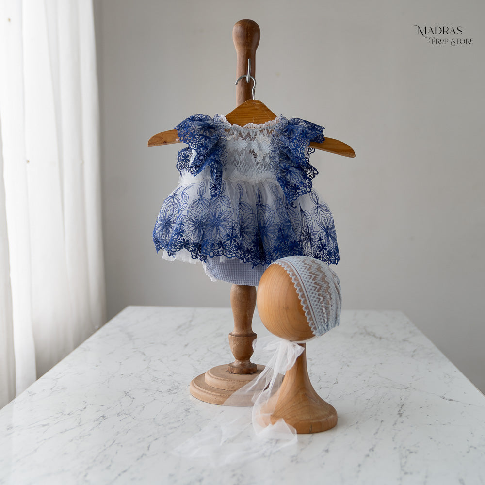 Kumoto Ink Blue Romper With Bonnet | Newborn | KM023 : Baby Props