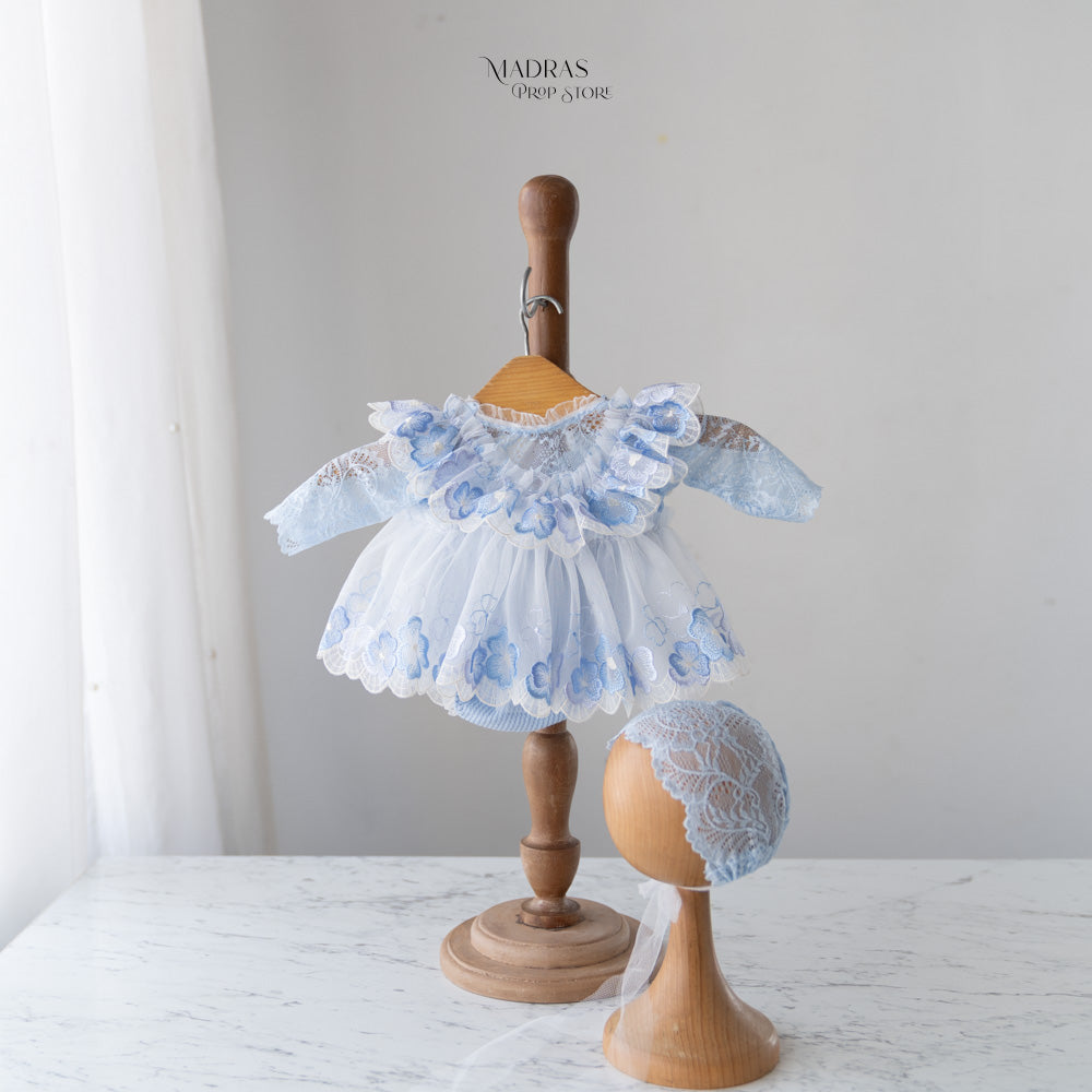 Kumoto Light Blue Full Sleeve Romper With Bonnet | Newborn | KM052 : Baby Props