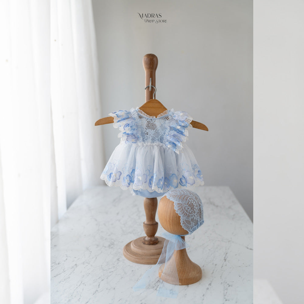 Kumoto Light Blue Romper With Bonnet | Newborn | KM051 : Baby Props