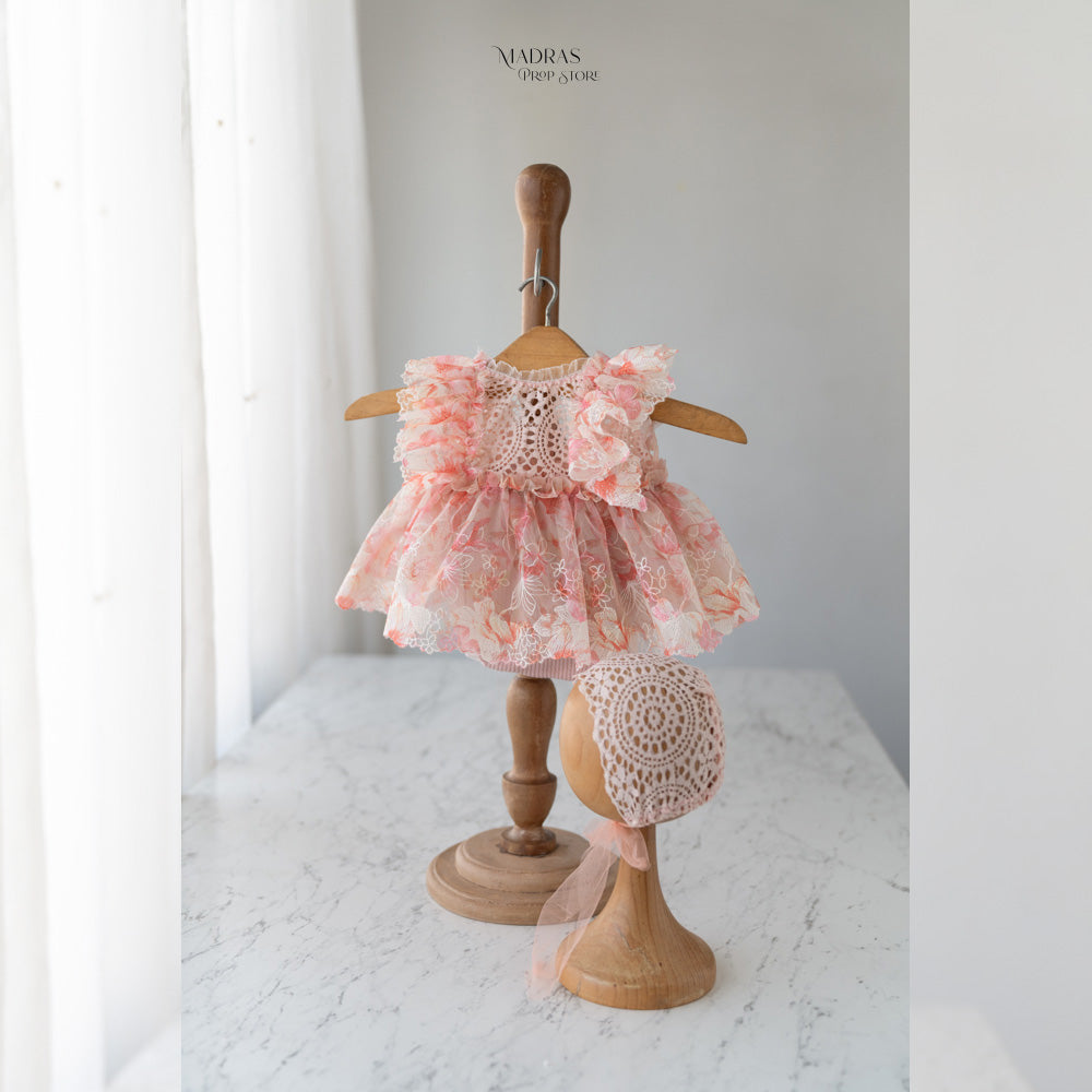 Kumoto Peach Romper With Bonnet| Newborn | KM019 : Baby Props