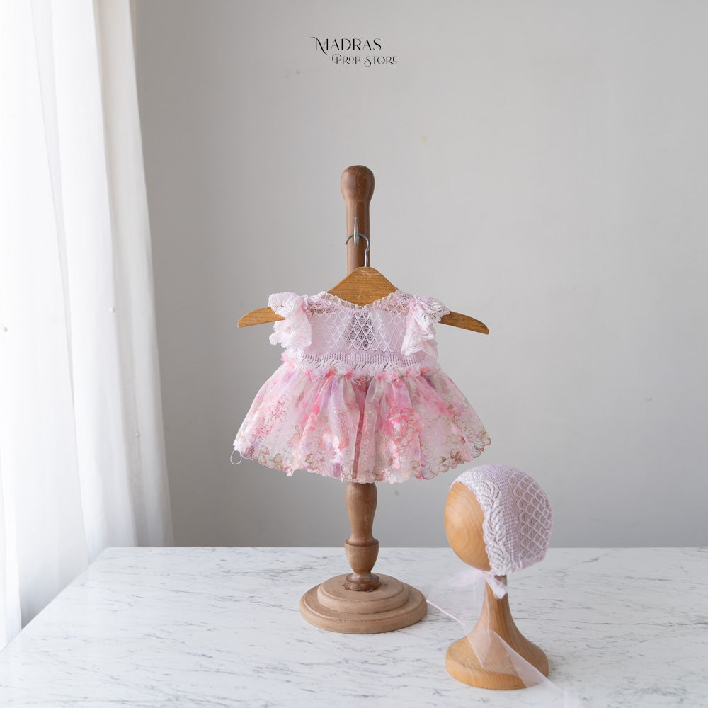 Kumoto Pink Romper With Bonnet | Newborn | KM054 : Baby Props