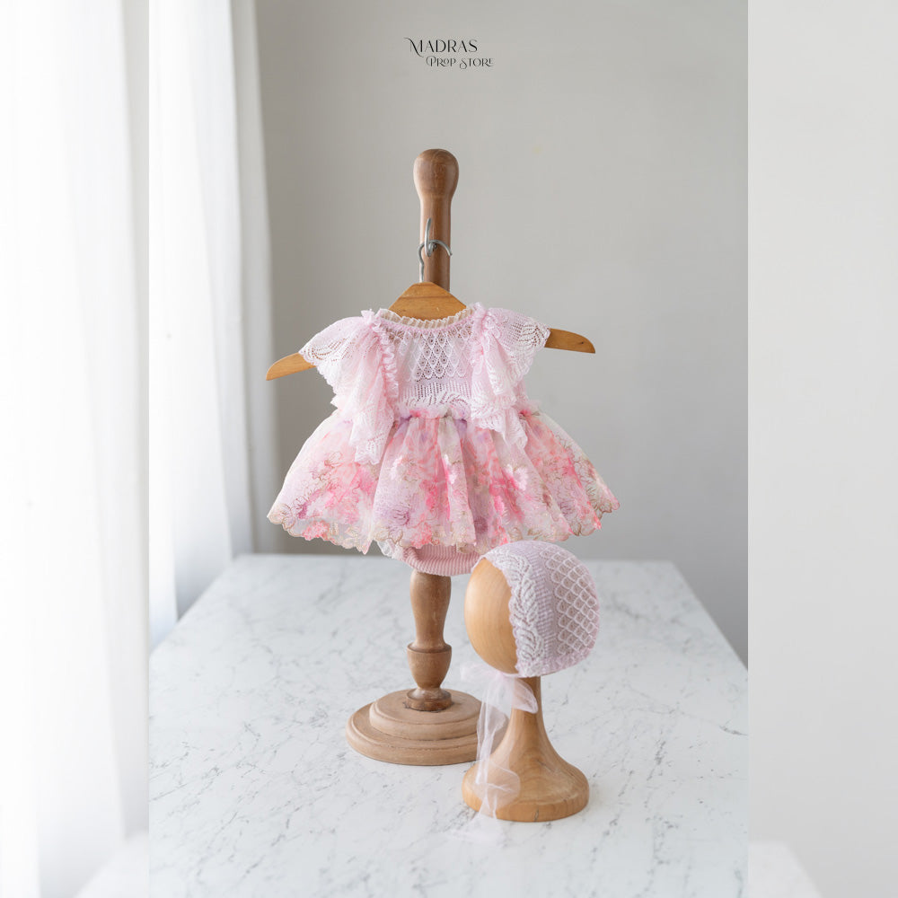 Kumoto Pink Sleeveless Romper With Bonnet | Newborn | KM045 : Baby Props