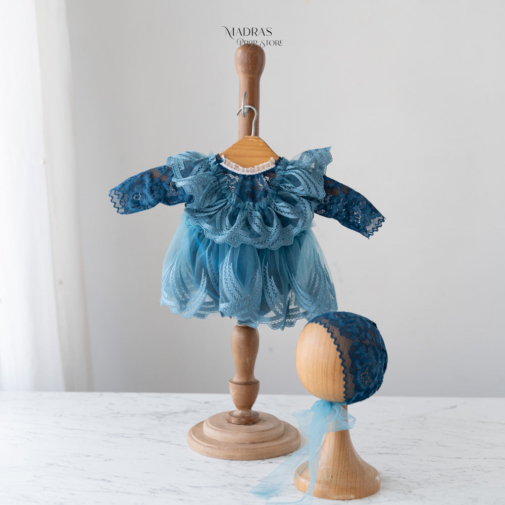 Kumoto Teal Full Sleeve Romper With Bonnet | Newborn | KM074 : Baby Props