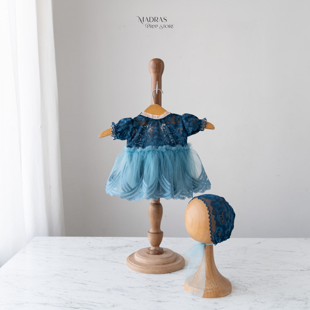 Kumoto Teal Half Sleeve Romper With Bonnet | Newborn | KM073 : Baby Props