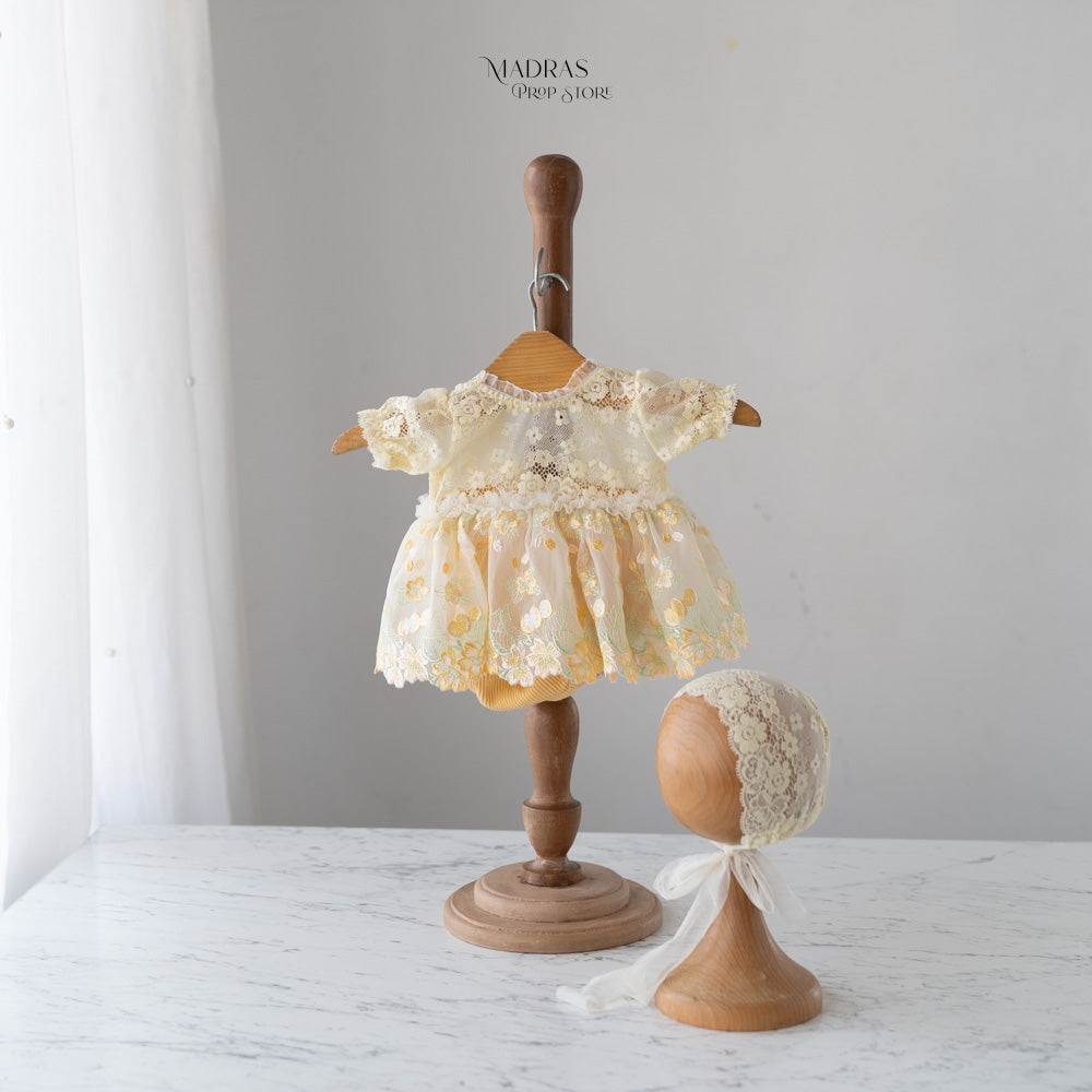 Kumoto Yellow Half Sleeve Romper With Bonnet | Newborn | KM048 : Baby Props