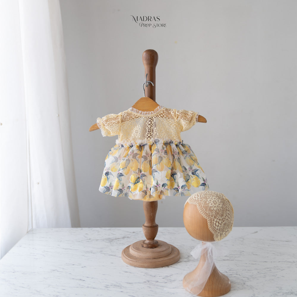 Kumoto Yellow Half Sleeve Romper With Bonnet | Newborn | KM075 : Baby Props