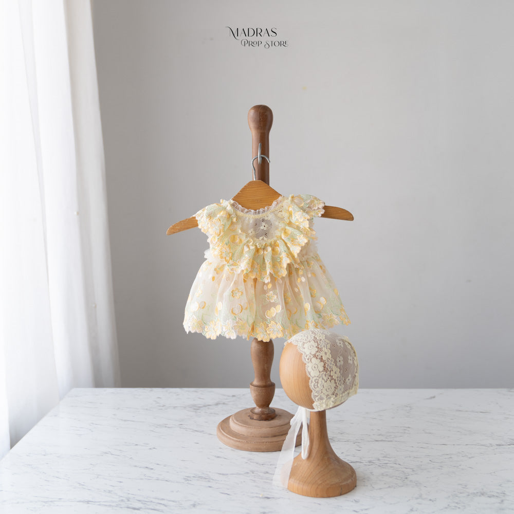 Kumoto Yellow Romper With Bonnet | Newborn | KM047 : Baby Props