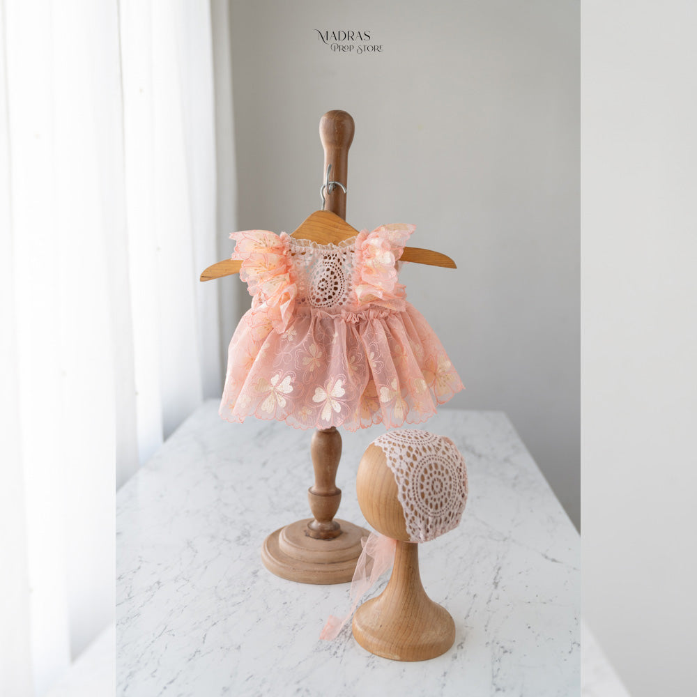 Kumoto Light Peach Romper With Bonnet| Newborn | KM017 : Baby Props