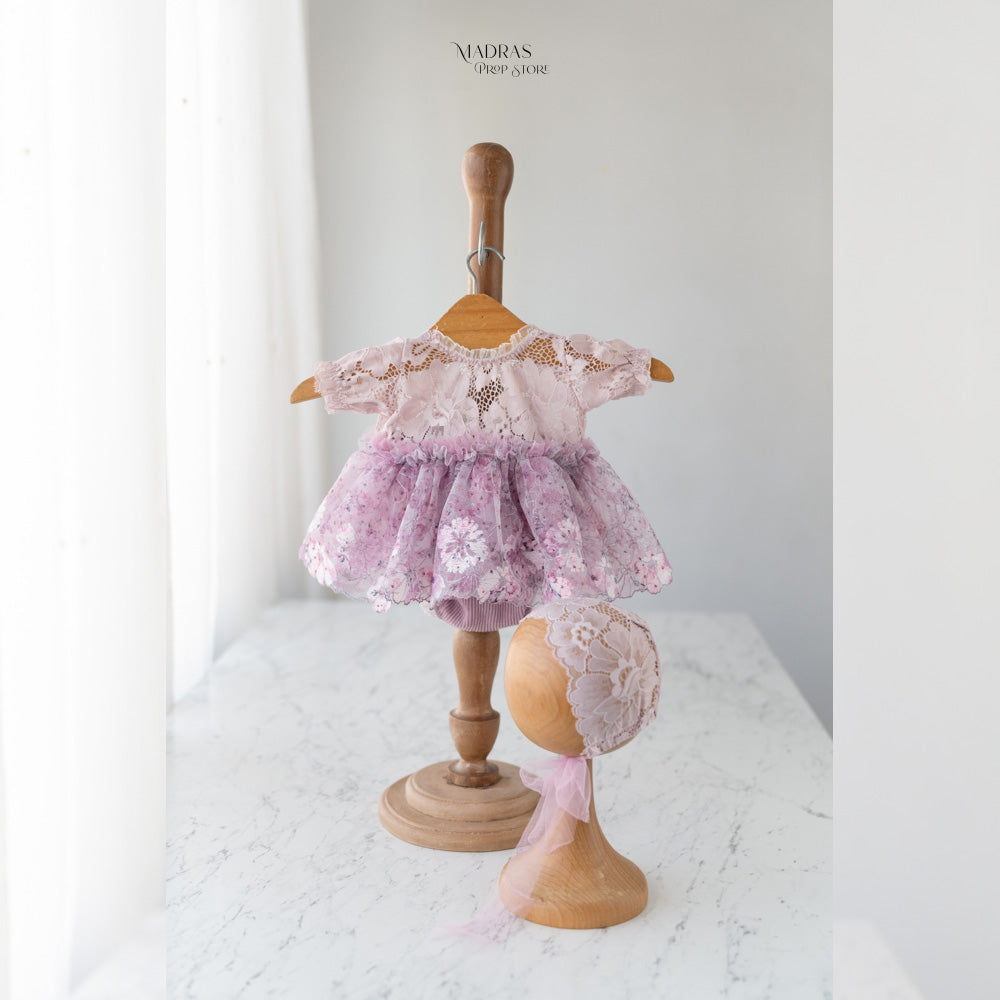 Kumoto Lilac Romper With Bonnet | Newborn | KM040 : Baby Props