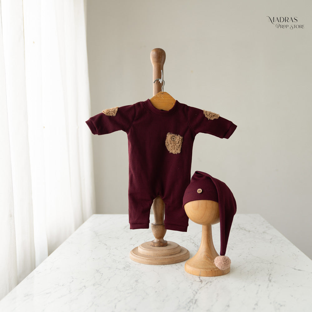 Kumoto Maroon Romper With Cap | Newborn | KM006 : Baby Props