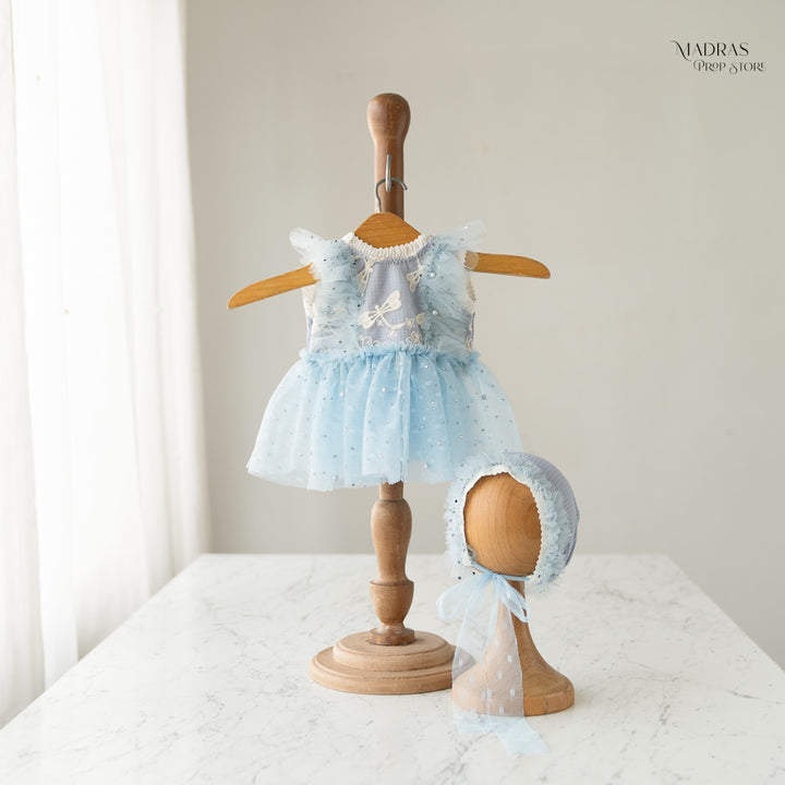 Kumoto Pearl Blue Gown With Bonnet | Newborn | KM012 : Baby Props