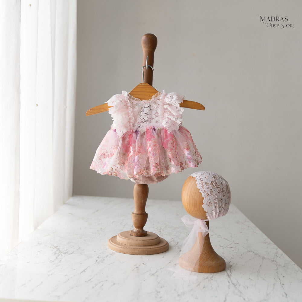 Kumoto Pink Romper With Bonnet | Newborn | KM054 : Baby Props