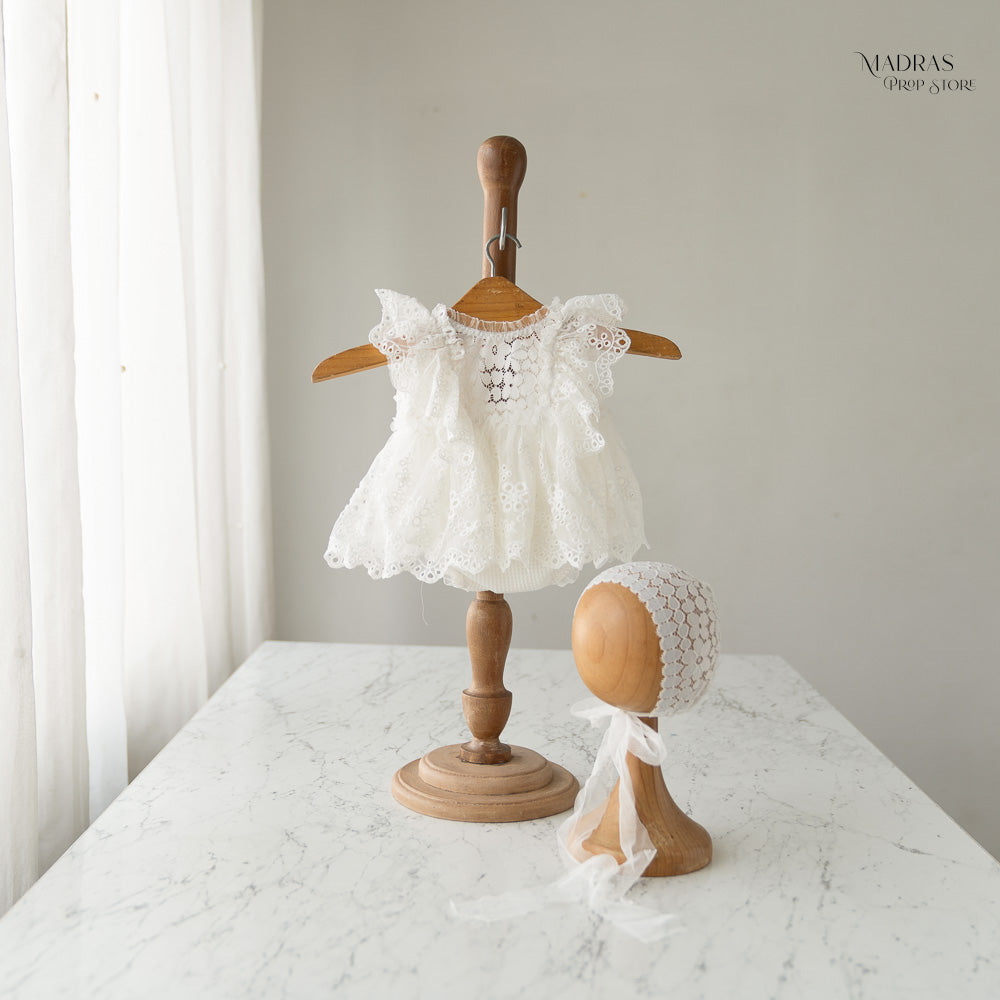 Kumoto White Gown With Cap | Newborn | KM079 : Baby Props