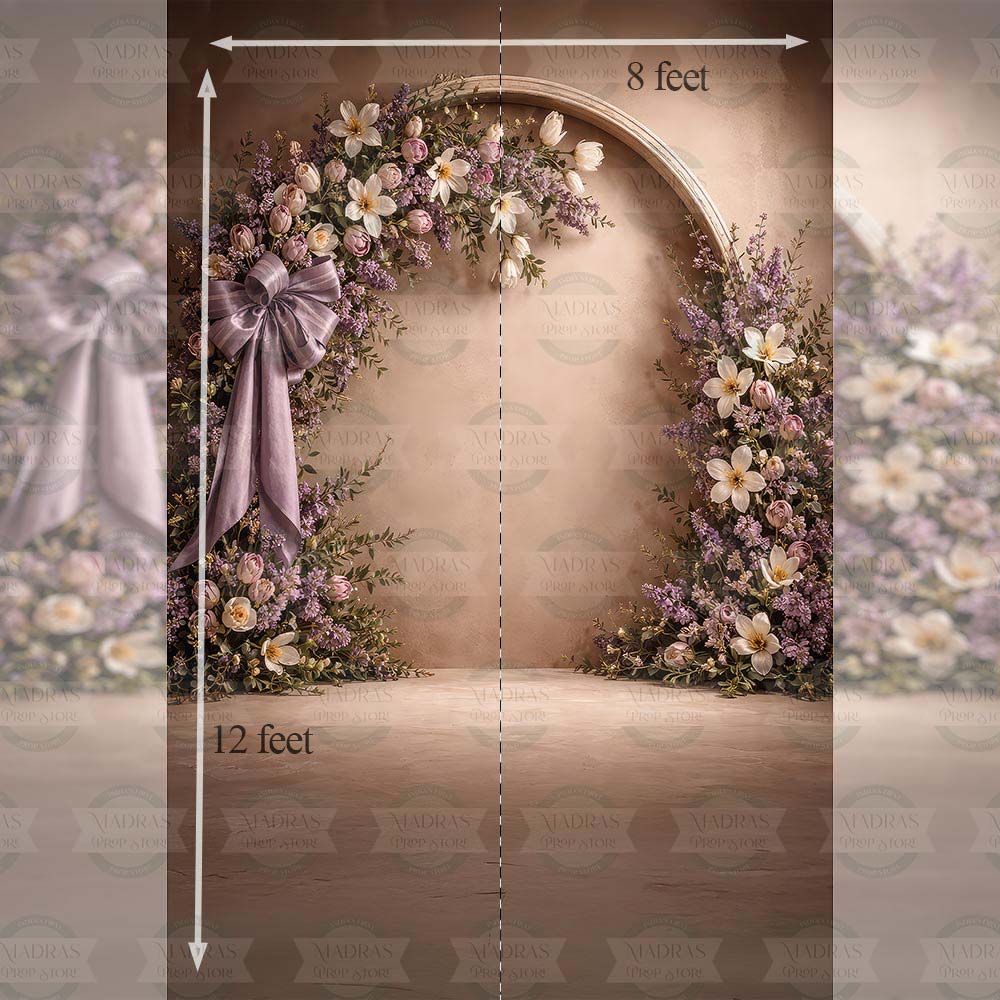 Lavender Blossom Arch - Printed Backdrop - Fabric - 8 by 12 Feet