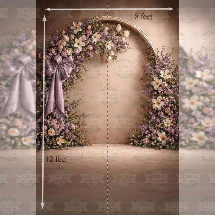 Lavender Blossom Arch - Printed Backdrop - Fabric - 8 by 12 Feet