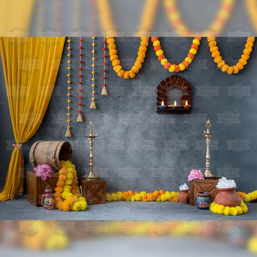 Mandir Backdrop Mandir - Printed Backdrop - Fabric - 5 by 8 feet | Madras Prop Store