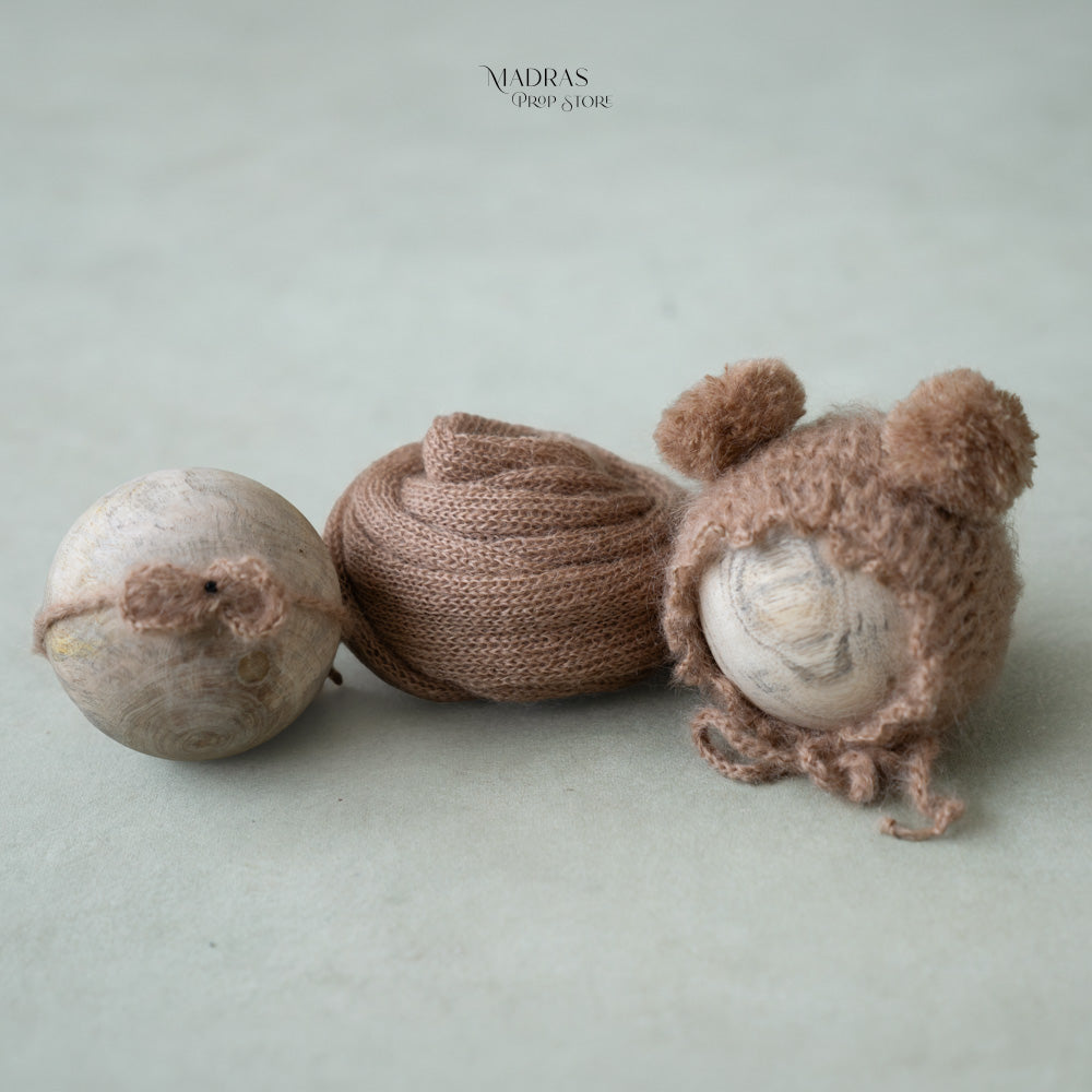 Newborn Must-have Combo | Wrap + Cap + Headband | 215 CM Long - Choco Brown : Baby Props