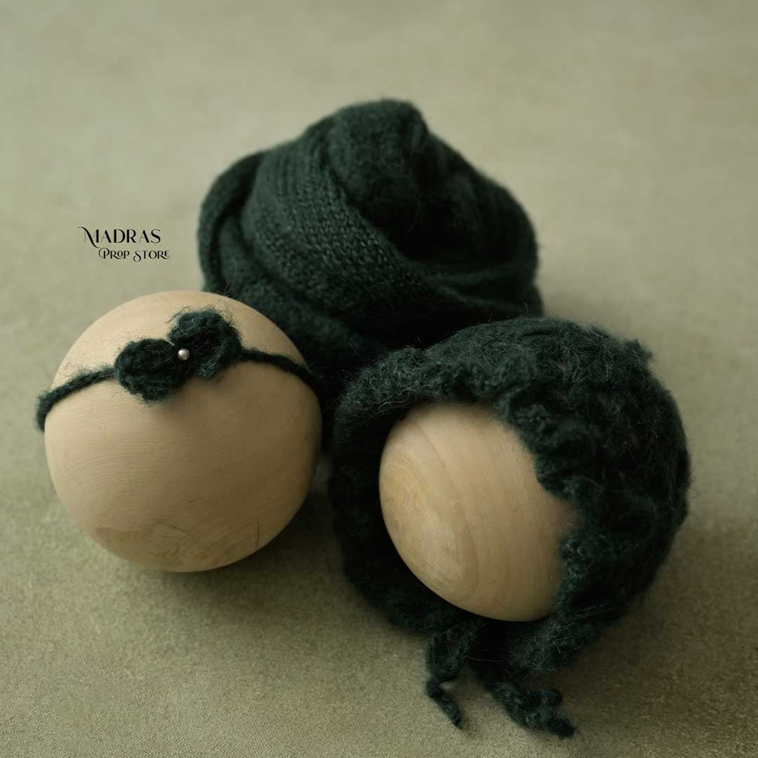 Newborn Must-have Combo | Wrap + Cap + Headband | 215 CM Long - Green : Baby Props