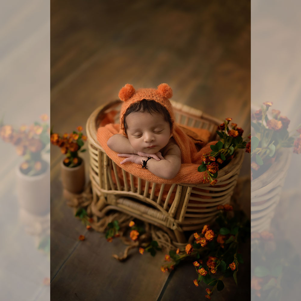 Newborn Must-have Combo | Wrap + Cap + Headband| 215 CM Long - Orange : Baby Props
