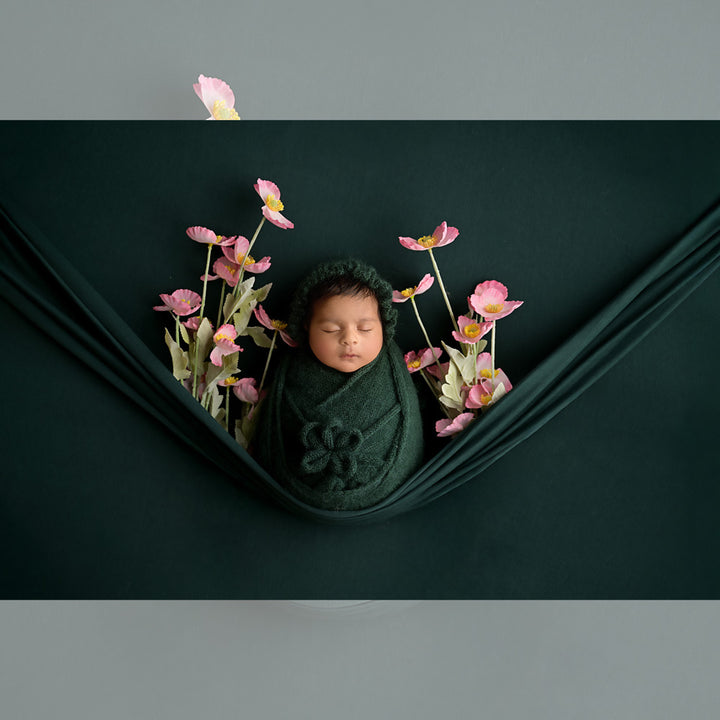 Newborn Must-have Combo | Wrap + Cap + Headband | 215 CM Long - Green : Baby Props