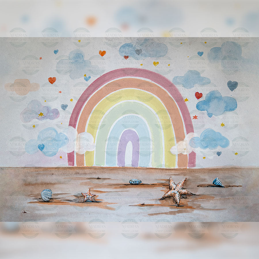 Pastel Rainbow In Clouds - Printed Backdrop - Fabric - 5 by 6 feet