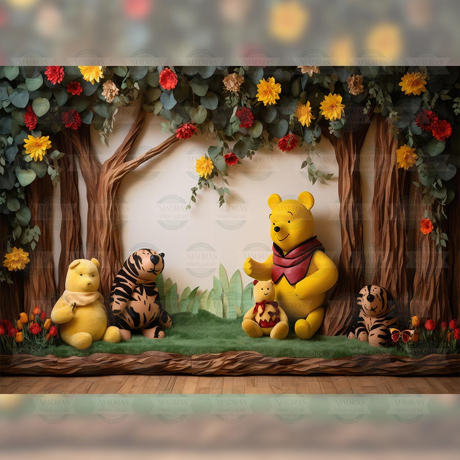 Pooh and Friends - Printed Backdrop - Fabric - 5 by 7 feet