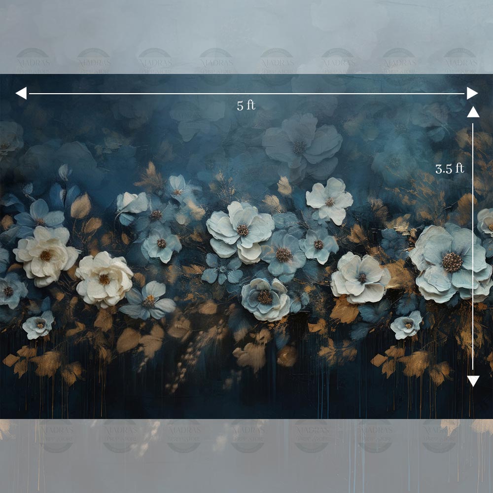 Sapphire Floral  - Printed Backdrop - Fabric - 3.5 by 5 feet