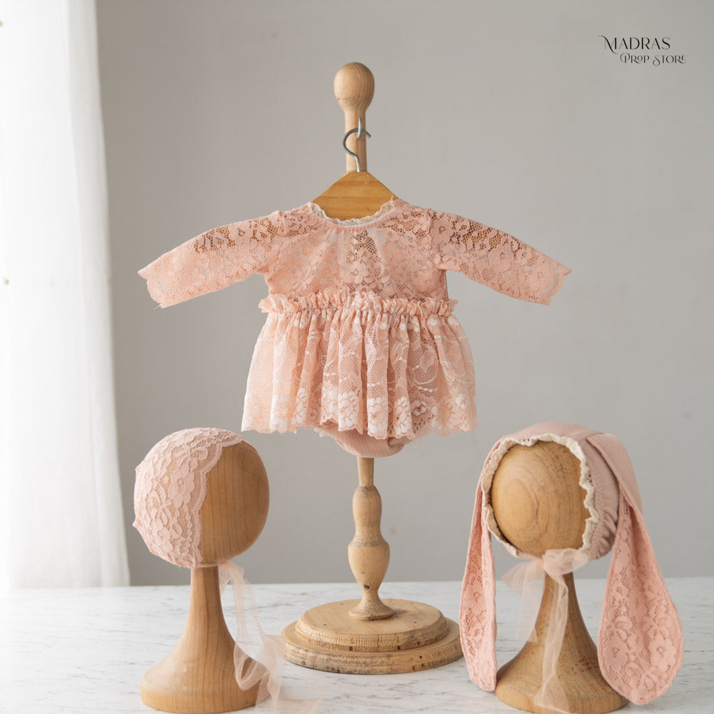 Kumoto Bunny Gown With Hat and Bonnet | Nebworn | KM013 : Baby Props