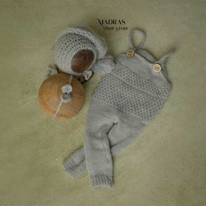 Silver Grey Romper + Cap + Headband combo | Newborn : Baby Outfits