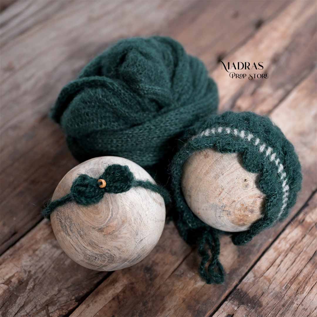 Newborn Must-have Combo | Wrap + Cap + Headband | 215 CM Long - Green : Baby Props