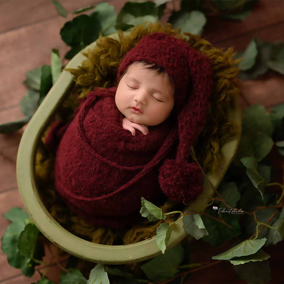 Newborn Must-have Combo | Wrap + Cap + Headband| 215 CM Long - Maroon : Baby Props