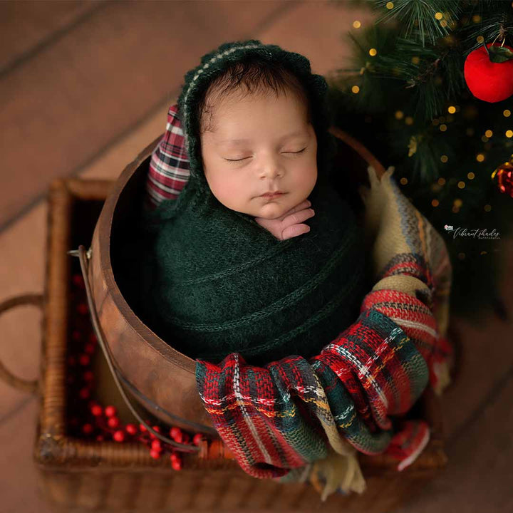 Newborn Must-have Combo | Wrap + Cap + Headband | 215 CM Long - Green : Baby Props