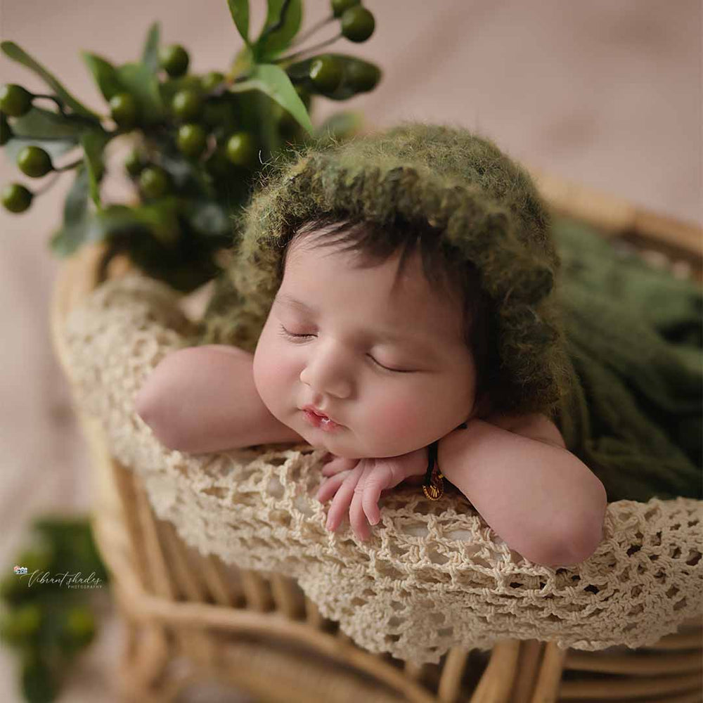 Newborn Must-have Combo | Wrap + Cap + Headband| 215 CM Long - Moss : Baby Props