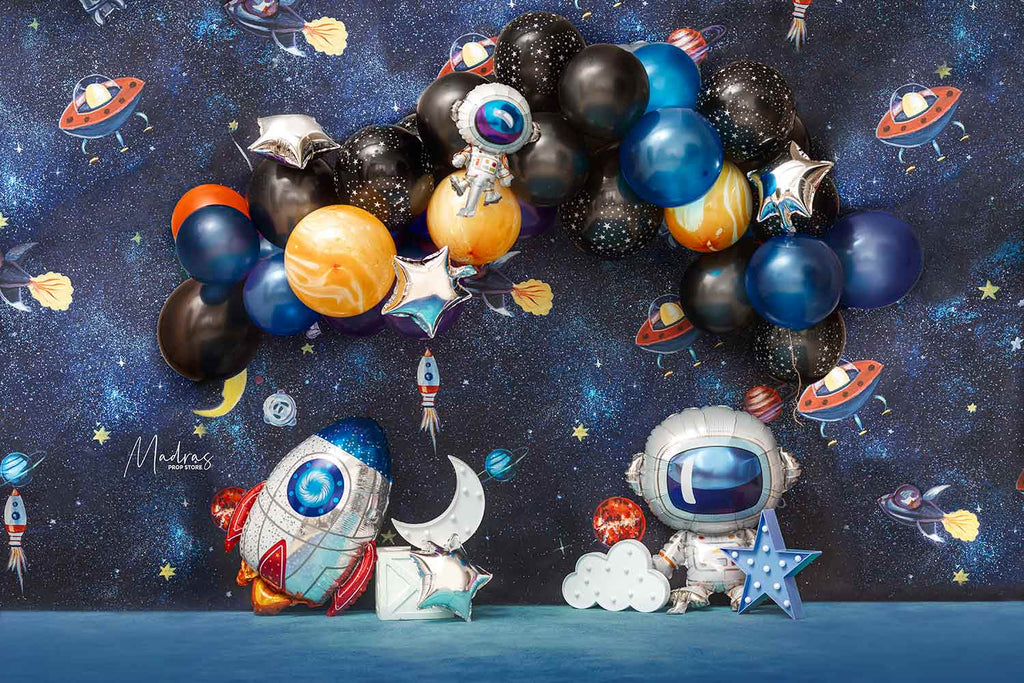 Space Balloons - Printed Backdrop - Fabric - 5 by 7 feet