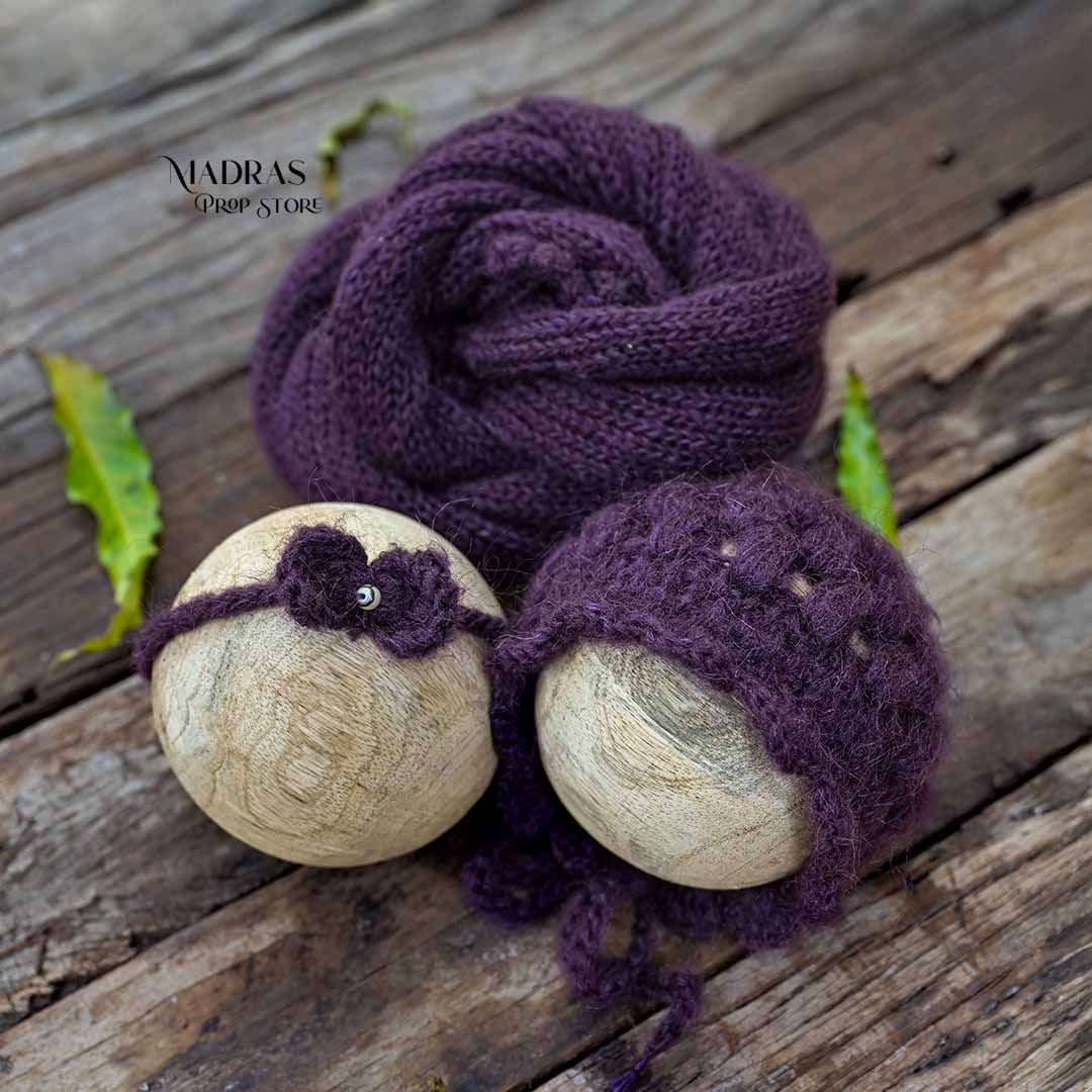 Newborn Must-have Combo | Wrap + Cap + Headband| 215 CM Long - Eggplant : Baby Props