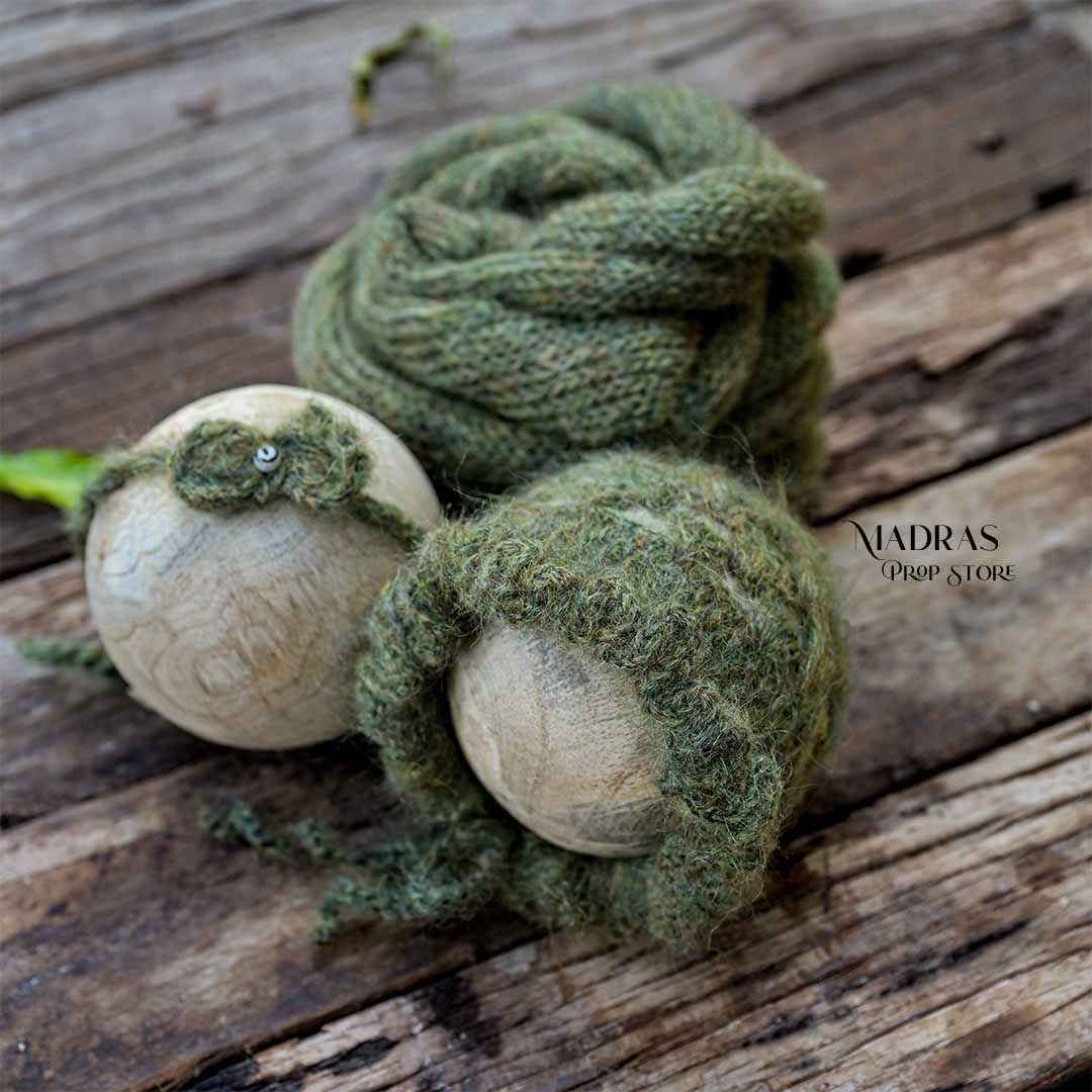 Newborn Must-have Combo | Wrap + Cap + Headband| 215 CM Long - Moss : Baby Props
