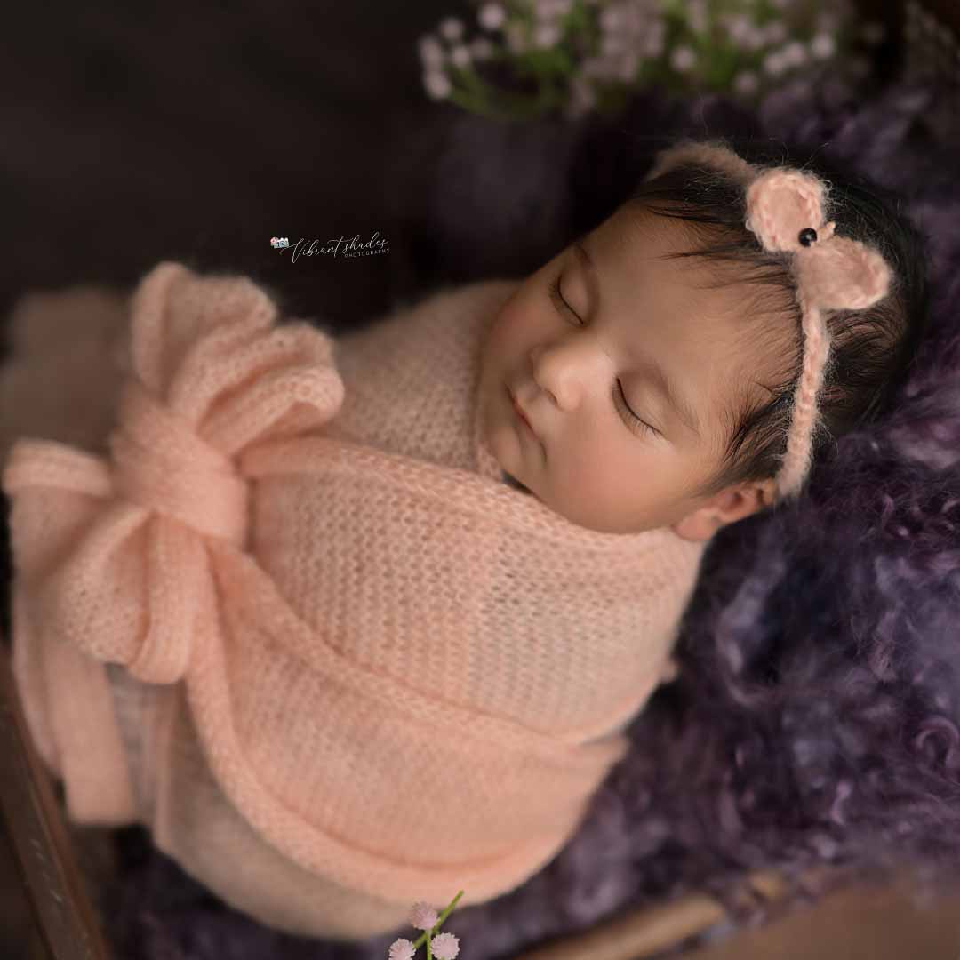 Newborn Must-have Combo | Wrap + Cap + Headband| 215 CM Long - Peach