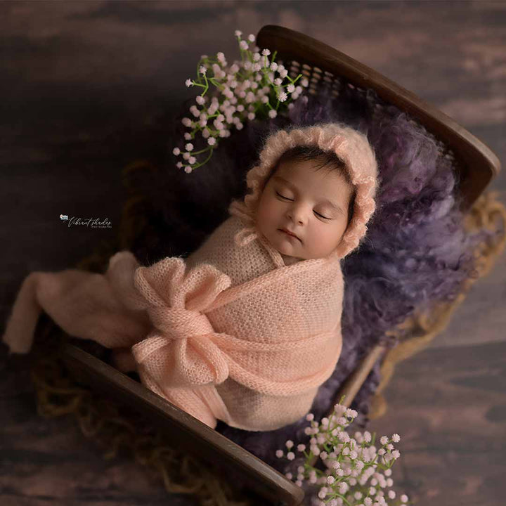 Newborn Must-have Combo | Wrap + Cap + Headband| 215 CM Long - Peach