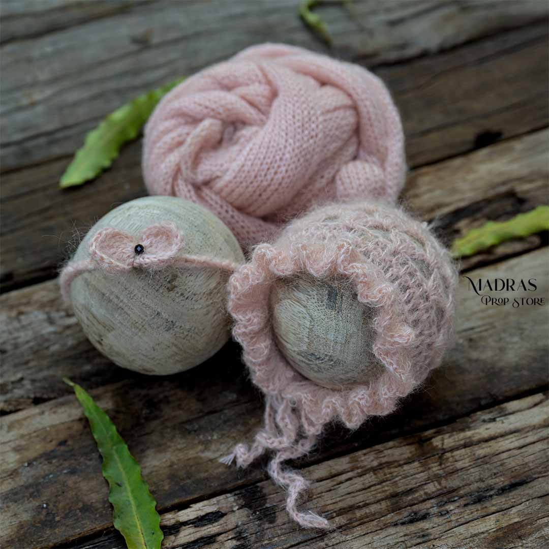 Newborn Must-have Combo | Wrap + Cap + Headband| 215 CM Long - Peach : Baby Props