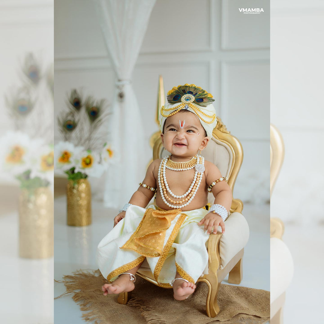 9 pcs Krishna Outfit - White | 9 to 12 Months : Baby Outfits