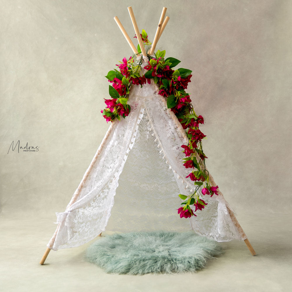 White Lace Pompom Teepee Tent-Baby Props